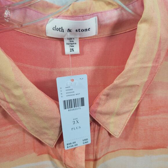 Cloth & Stone Peach/Orange  Striped Button Front Blouse Size 2X  NWT 102424-0937 - Picture 3 of 6
